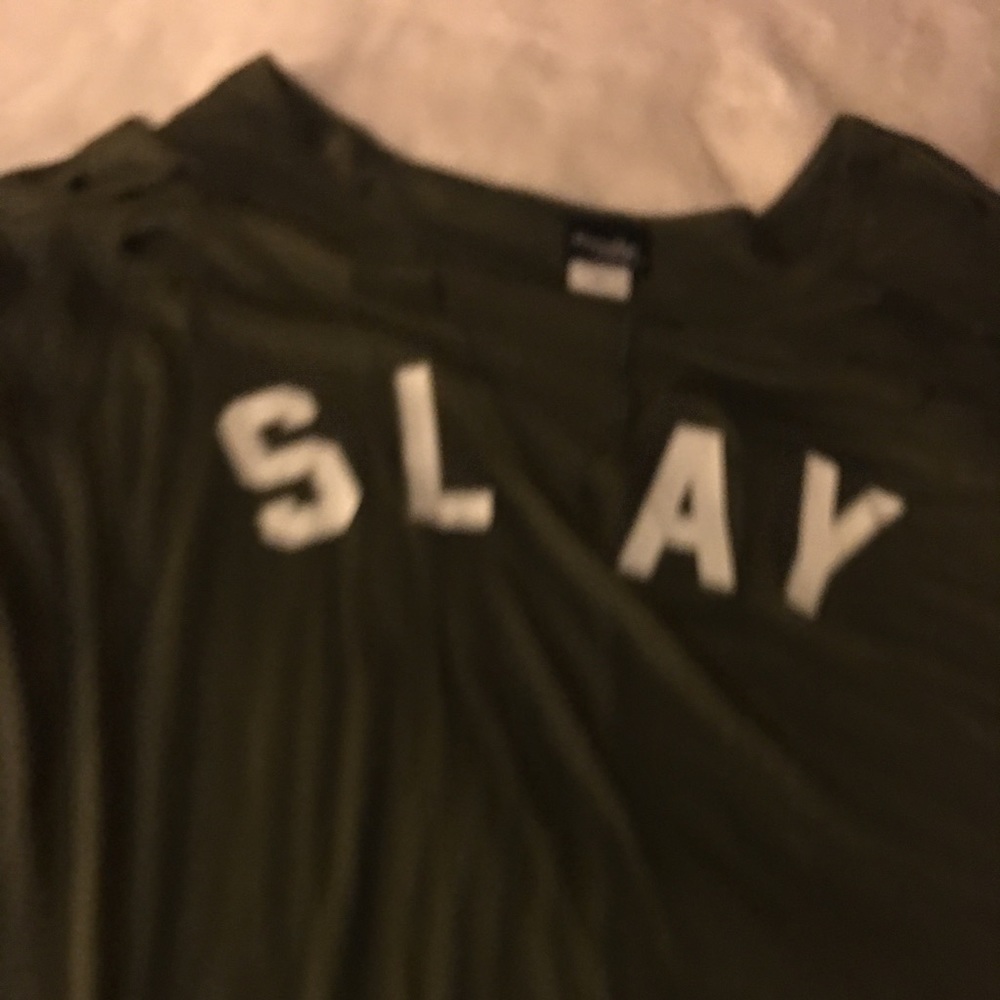 Distressed green short sleeve shirt